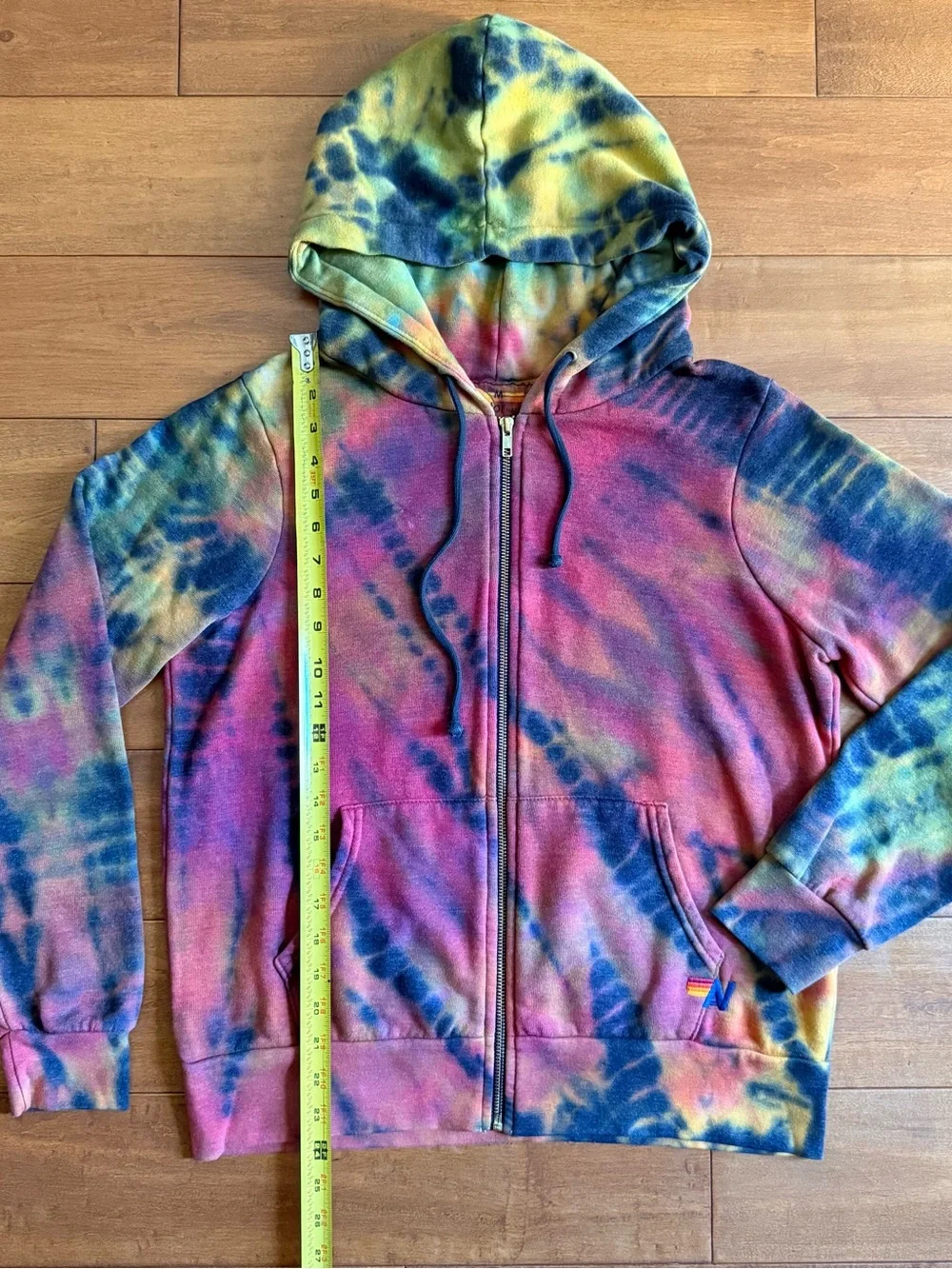 Aviator Nation Red Purple Hand Tie-Dye Full Zip Hoodie - M